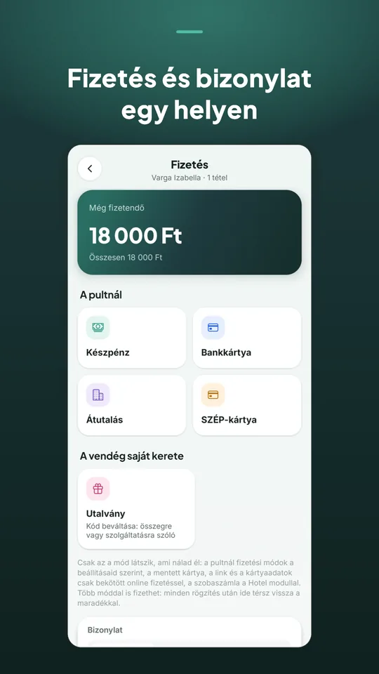 Bookinda Business: fizetés a pultnál készpénzzel, bankkártyával, átutalással vagy SZÉP-kártyával